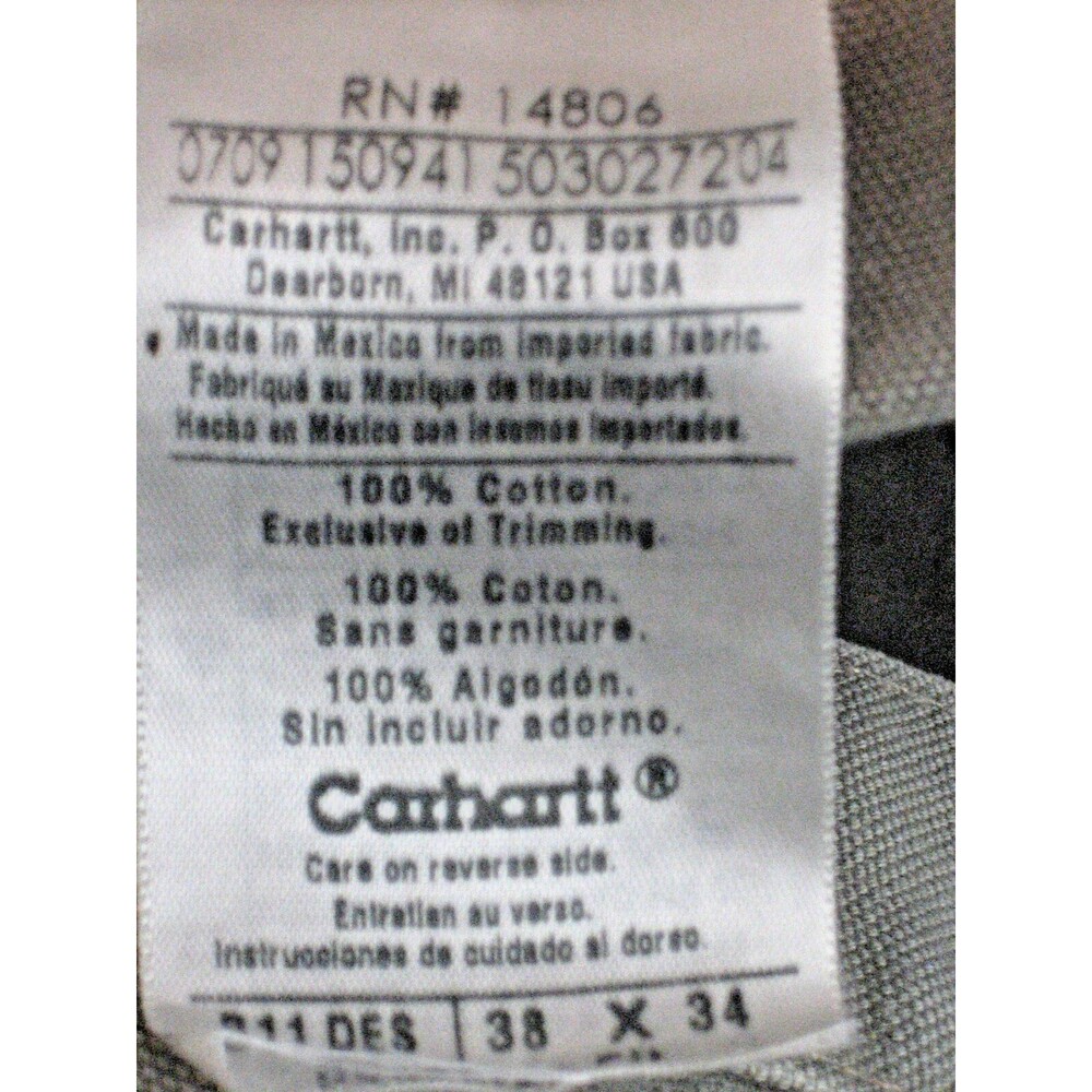 Mens Carhartt Tan Cotton Canvas Dungaree Style Jeans sz 38x30 - Picture 7 of 7